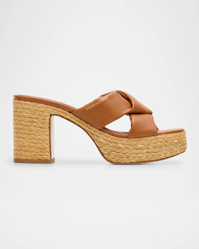 Salvatore Ferragamo Douglas Padded Leather Raffia Platform Sandals 1