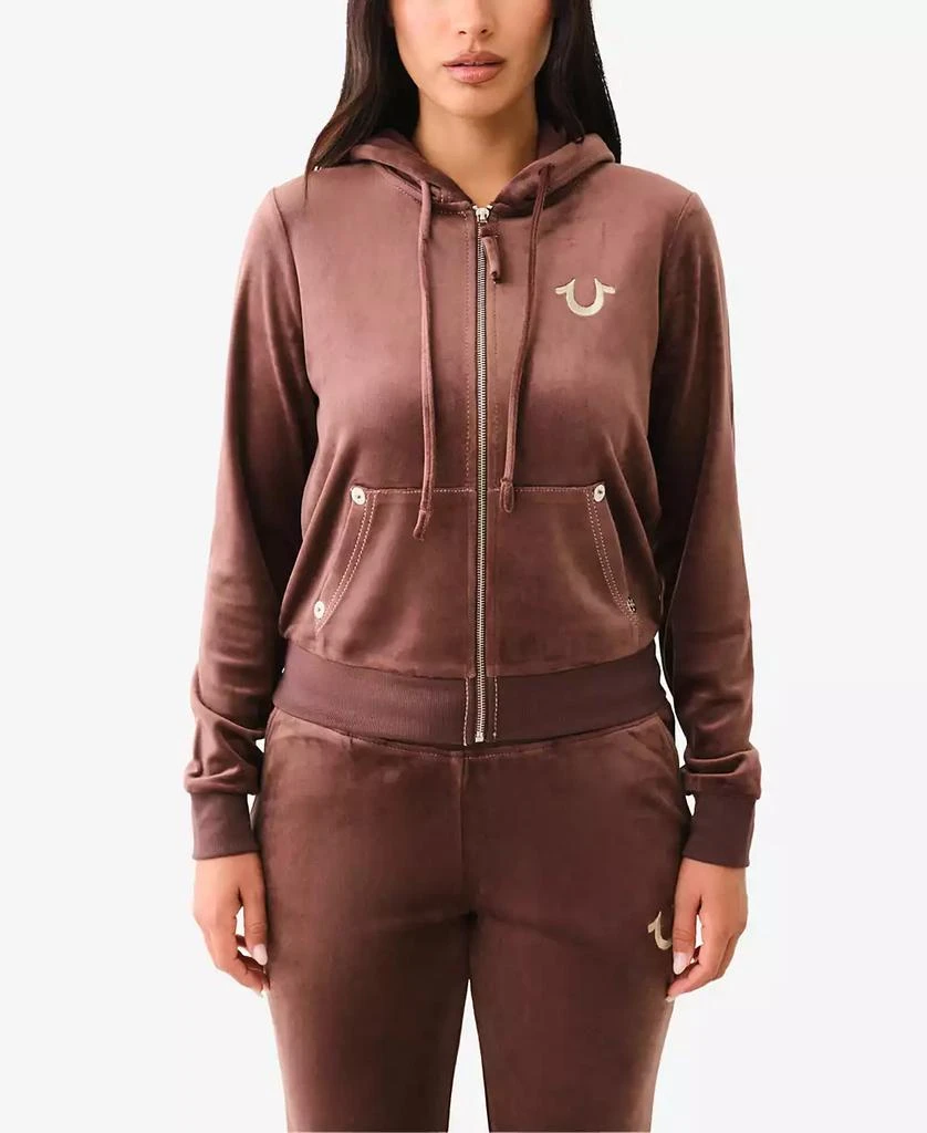 True Religion Women's Velour Zip Hoodie Sweatshirt 1