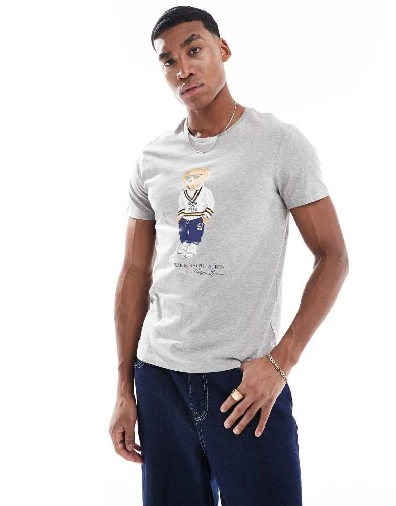 Ralph Lauren Polo Ralph Lauren heritage bear print t-shirt custom fit in grey marl 3