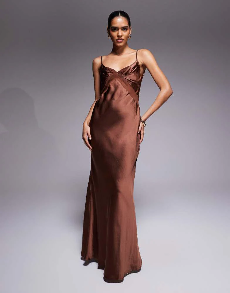 ASOS DESIGN satin chiffon mix bust panelled maxi dress in chocolate  On  Sale Now with Up to 56% Off | Discover Exclusive Deals & Savings at  BeyondStyle  Authentic ASOS Home|women