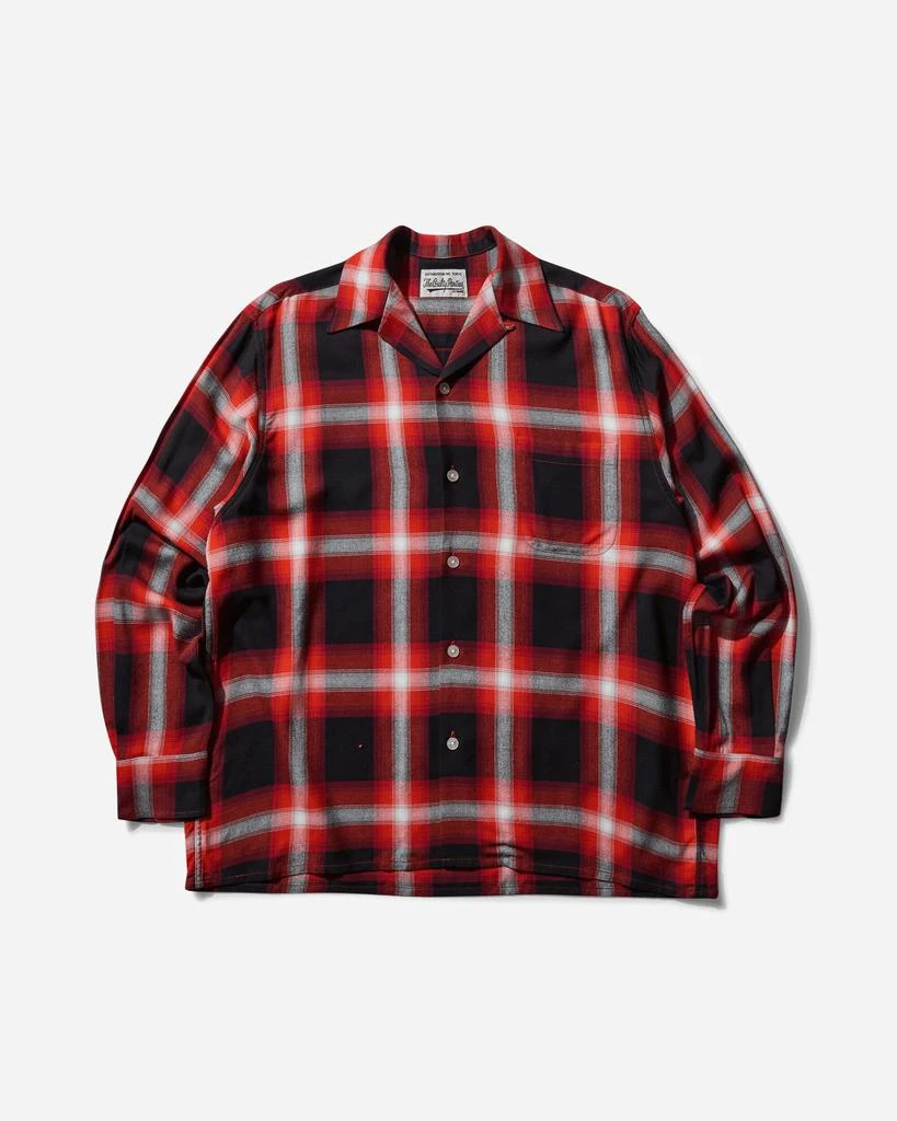 Wacko Maria Men's Ombre Check Open Collar Longsleeve Shirt (Type-1) Red 1