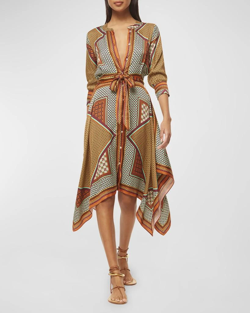MISA Solmaz Scarf Printed Tie-Waist Midi Shirtdress 1