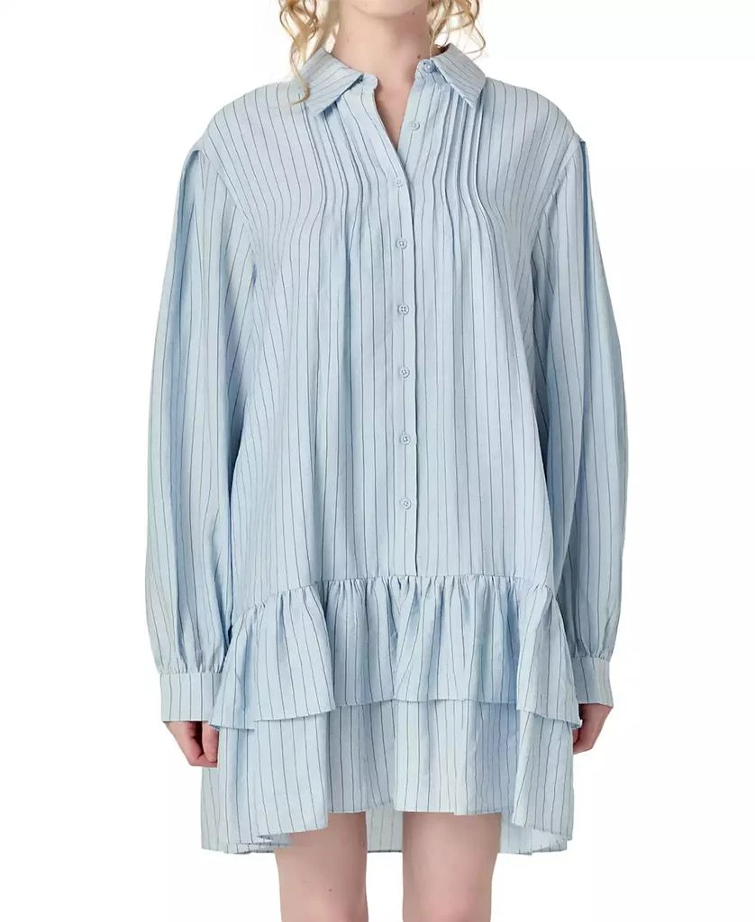 English Factory Women's Striped Blouson-Sleeve Drop-Waist Shirtdress 2