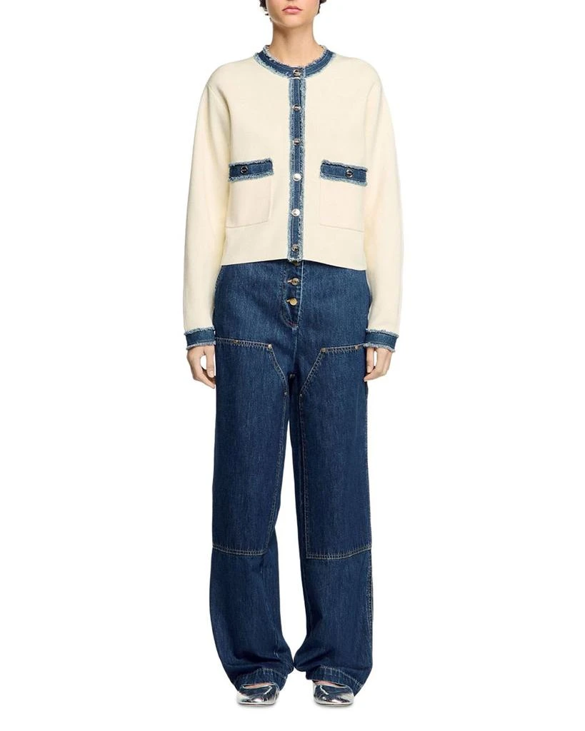 Sandro Cardigan with Denim Detail 5