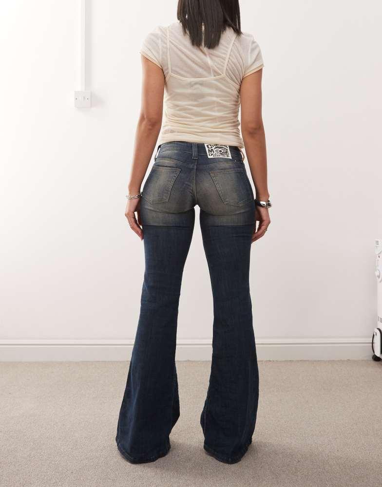 Cheap Monday Cheap Monday Flare Low stretch jeans in blue wash with faded highlight