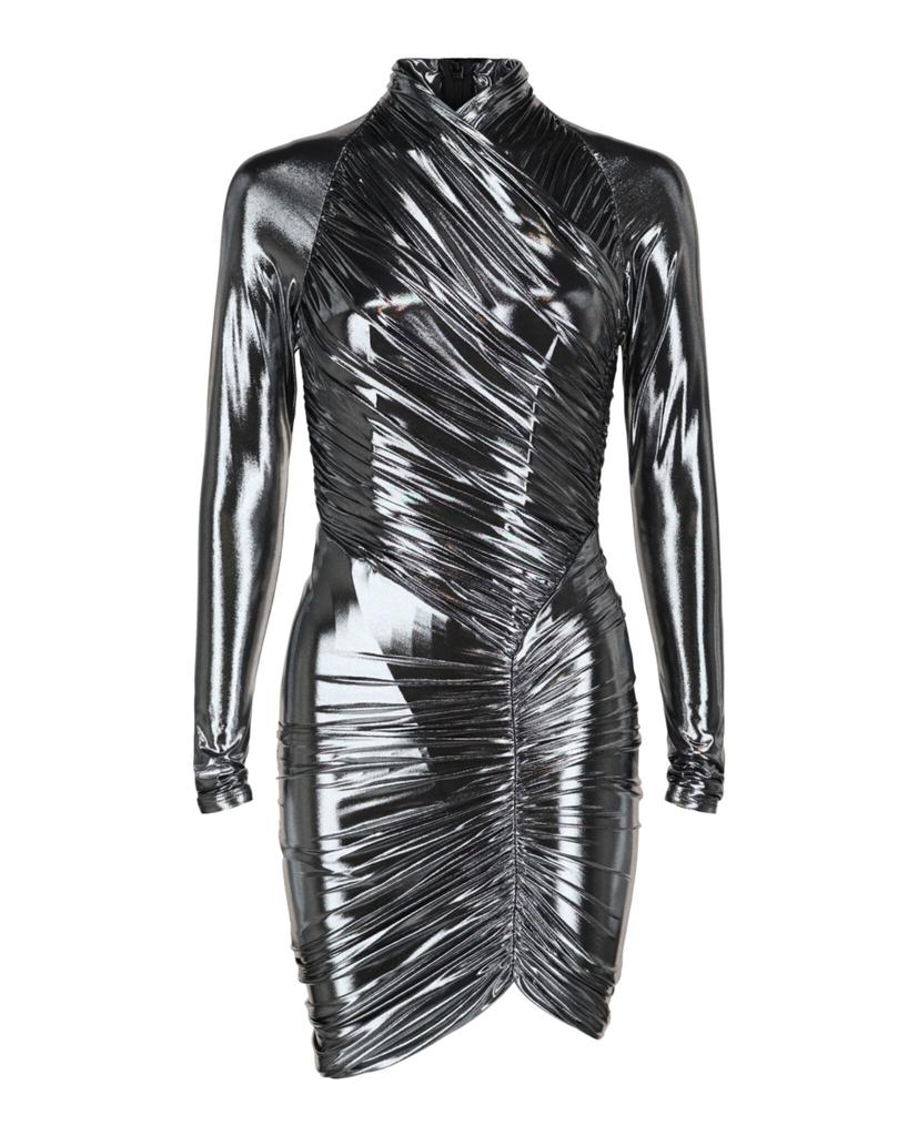 Salvatore Ferragamo Metallic Ruched Mini Dress