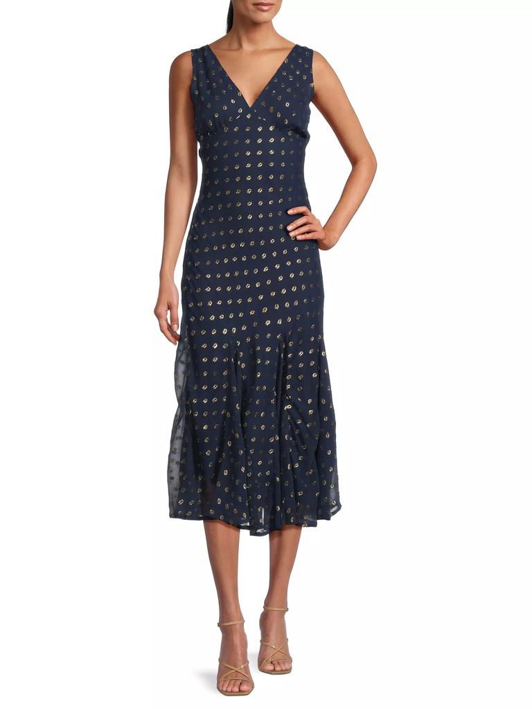Ciao Lucia Clarette Metallic Dot Sleeveless Midi-Dress