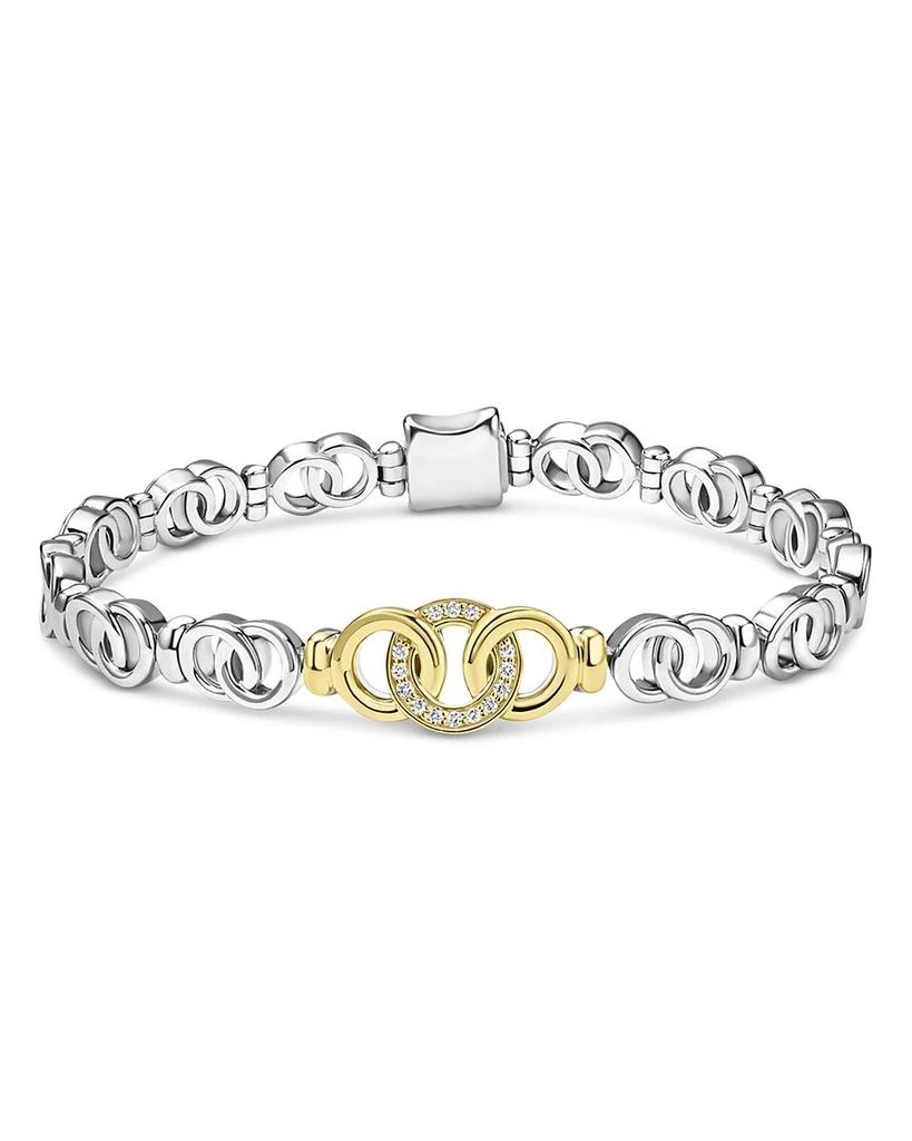 LAGOS 18K Yellow Gold 
Sterling Silver Signature Caviar Diamond Interlocking Ring Link Bracelet 1