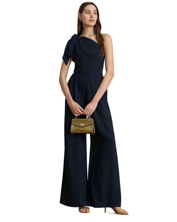 Ralph Lauren Bow Trim Crepe One Shoulder Jumpsuit