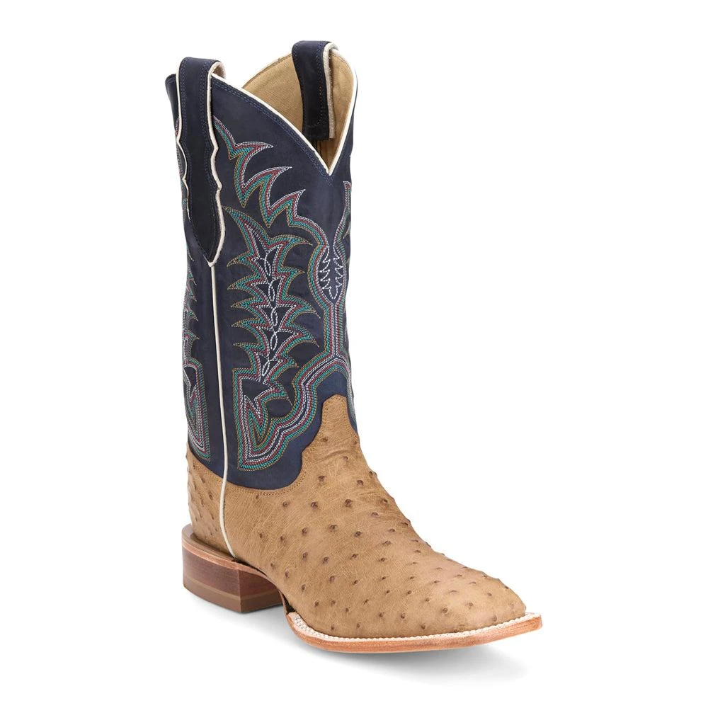 Justin Boots Chisolm Full Quill Ostrich Embroidered Square Toe Pull On Cowboy Boots 2
