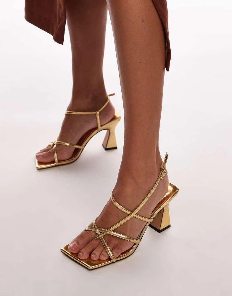 Topshop Topshop Wide Fit Gracy strappy block heeled sandals in gold 3