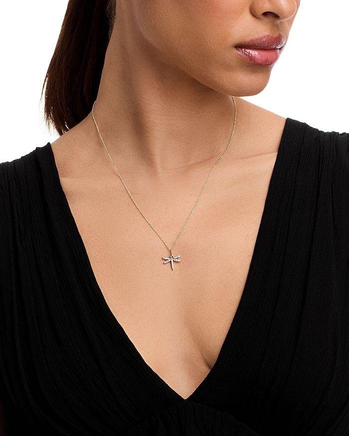 Sydney Evan 14K Yellow Gold Black & White Diamond Dragonfly Pendant Necklace, 18"