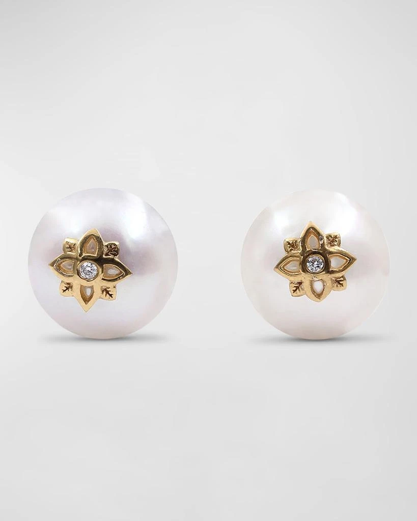 Stephen Dweck White Pearl and White Diamond Stud Earrings in 18K Gold 1