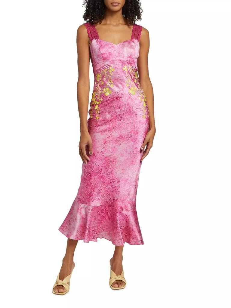 Saloni Mimi-C Embroidered Silk Satin Slipdress 3