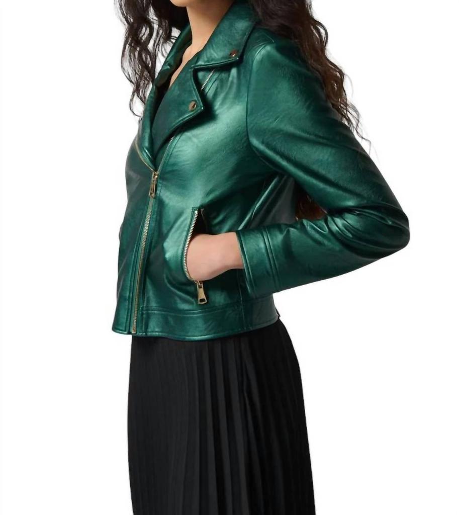 JOSEPH RIBKOFF Joseph Ribkoff - Metallic Faux Leather Biker Jacket