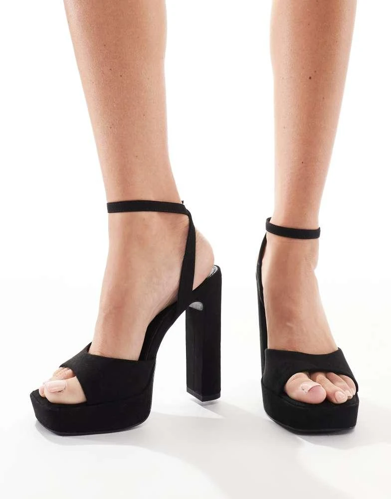 ASOS ASOS DESIGN Naples platform barely there block heeled sandals in black suedette 1