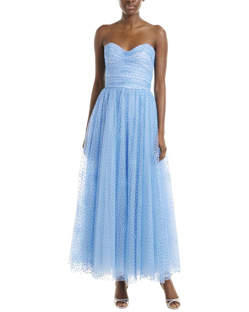 Monique Lhuillier Strapless Dotted Silk-Lined Tulle Dress