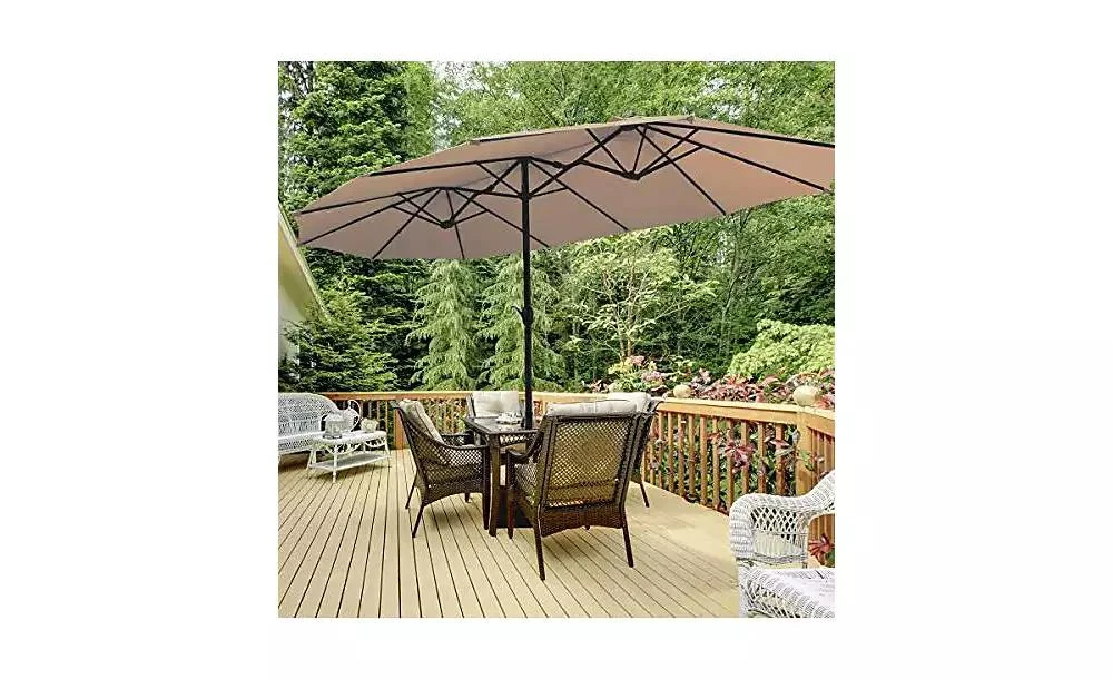 Mecale 15 Feet Double-Sided Twin Patio Umbrella with Crank and Base 6