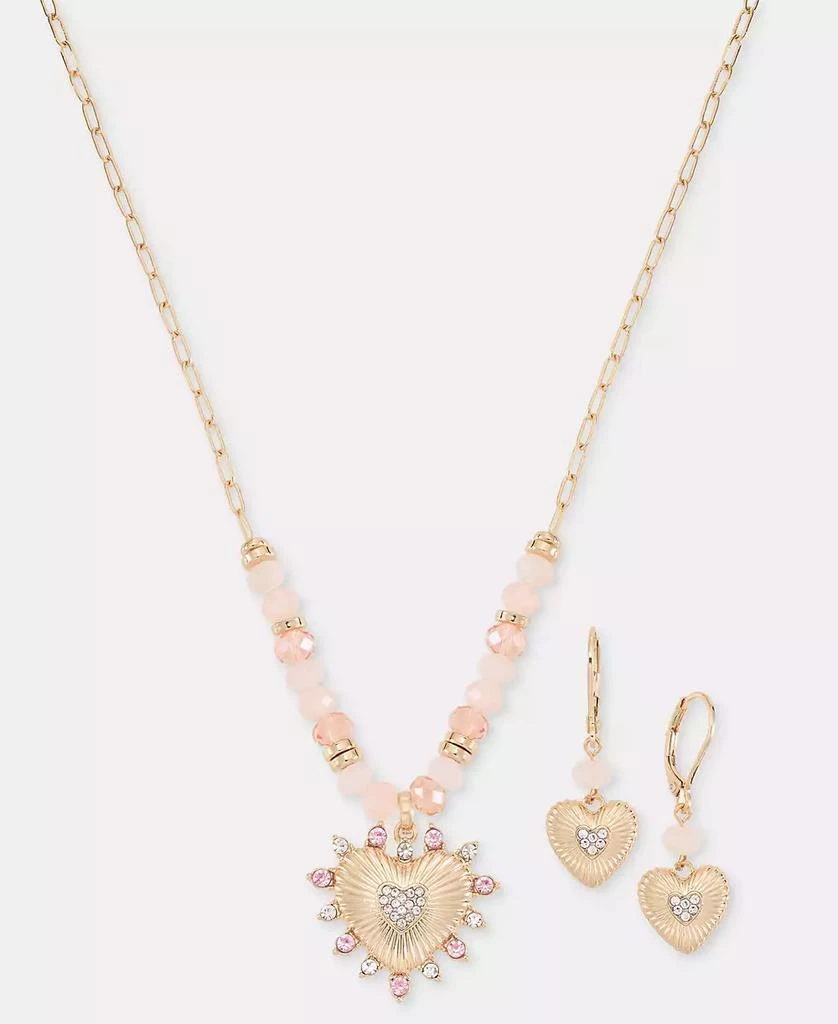 Anne Klein Crystal Heart Beaded Pendant Necklace 
Drop Earrings Set 5