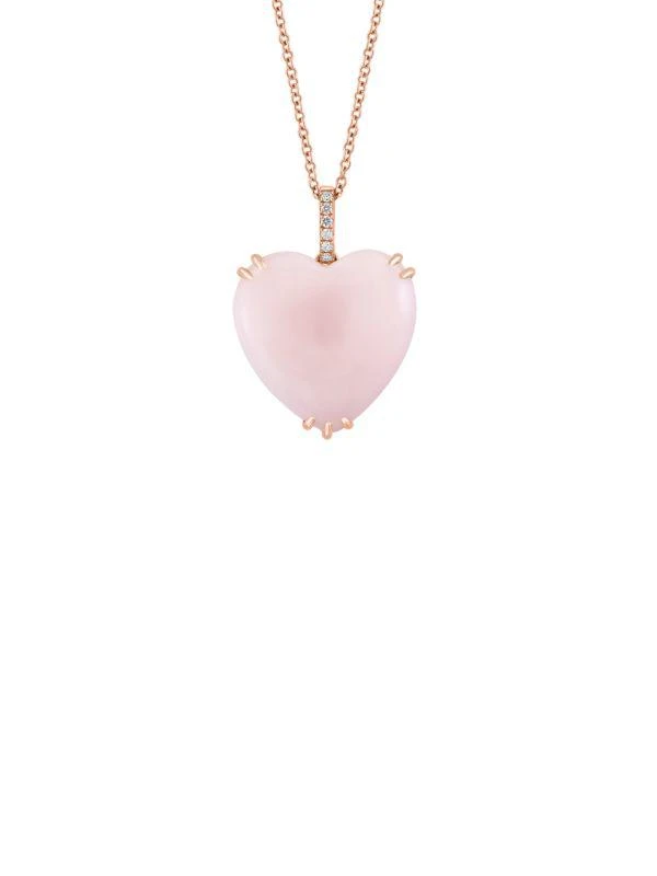 Effy 14K Rose Gold, Pink Opal & 0.04 TCW Diamond Heart Pendant Necklace 2