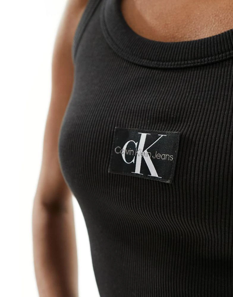 Calvin Klein Jeans Calvin Klein Jeans woven label ribbed tank top in black 2