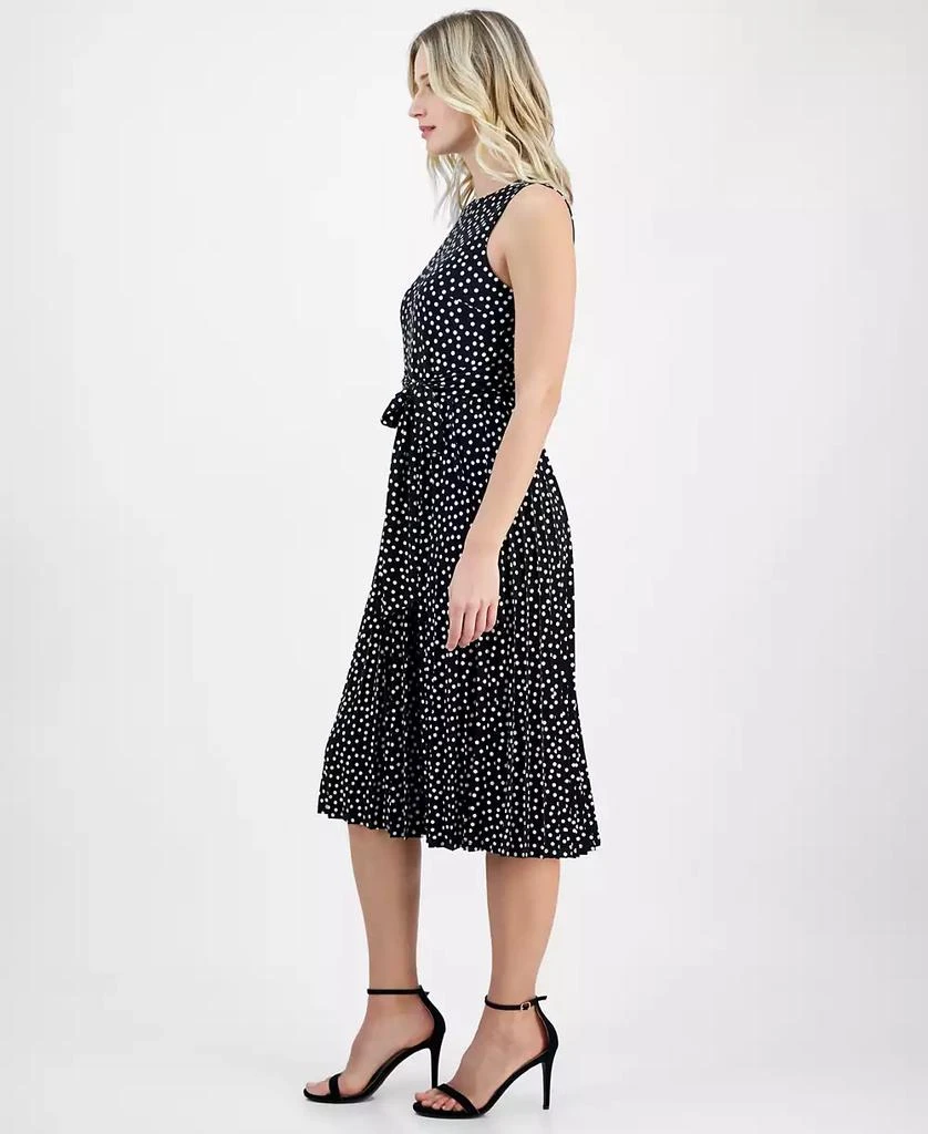 Anne Klein Women's Dot-Print Tie-Front Pleated Sleeveless Midi Dress 3