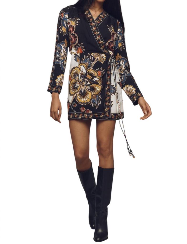 Farm Rio Floral Wrap Mini Dress In Black