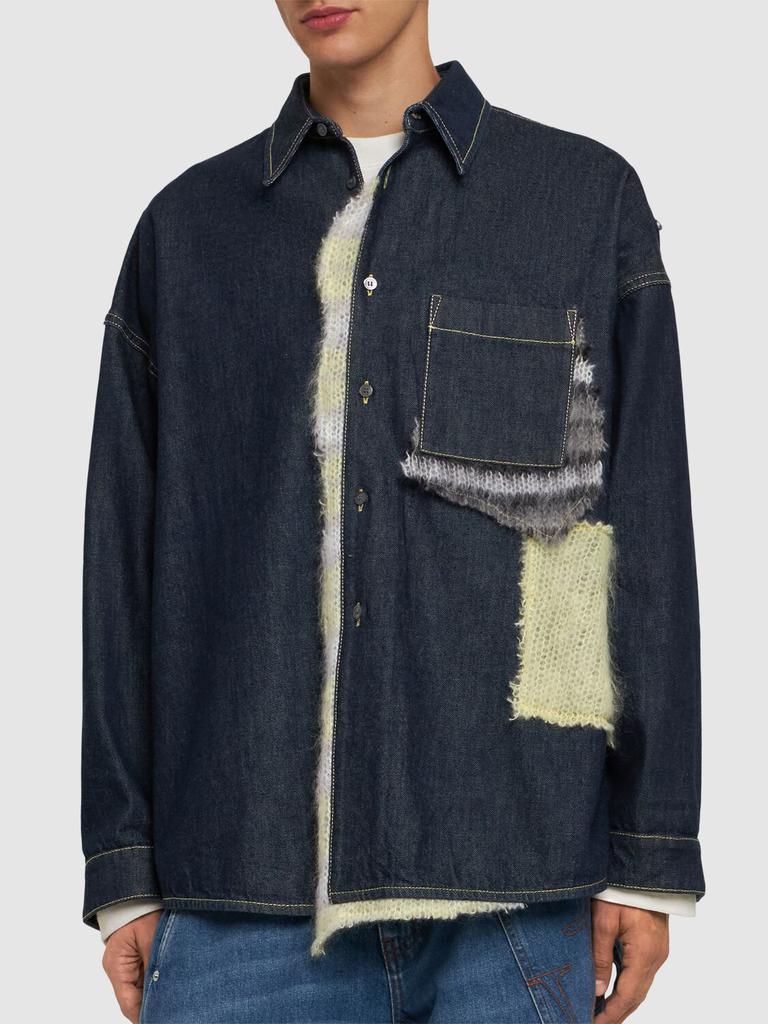 Wool-patched Bull Denim Shirt - Blue/black - 48