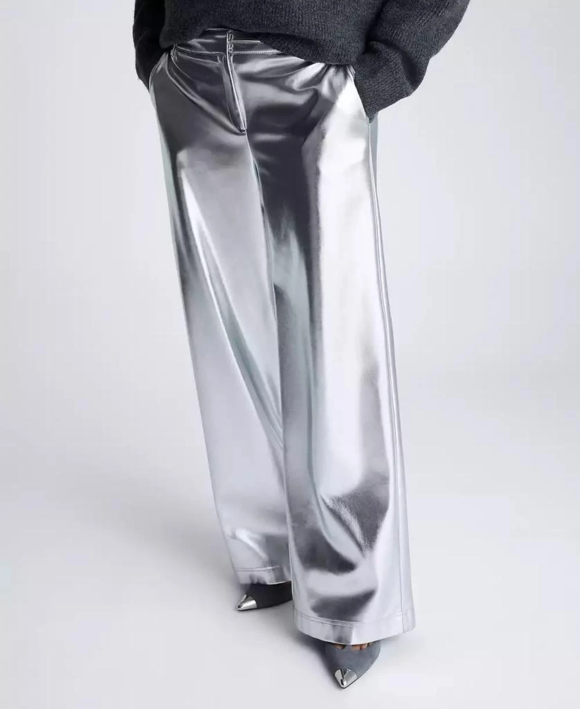 Kenneth Cole Women's Metallic Faux Leather Mid Rise Wig Leg Pants 1