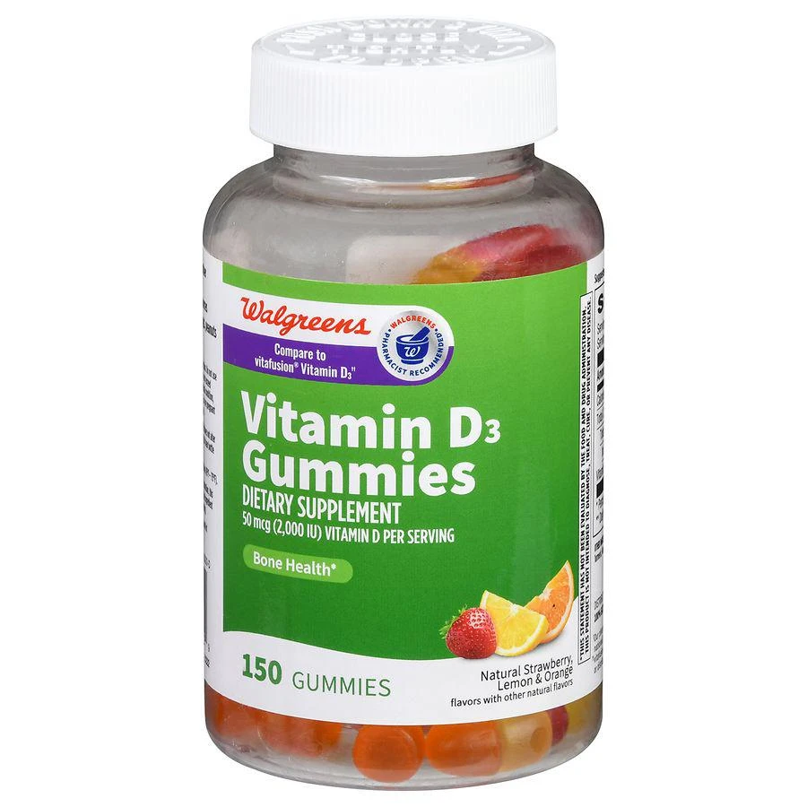Walgreens Vitamin D3 50 mcg (2000 IU) Gummies Natural Strawberry, Lemon and Orange 1