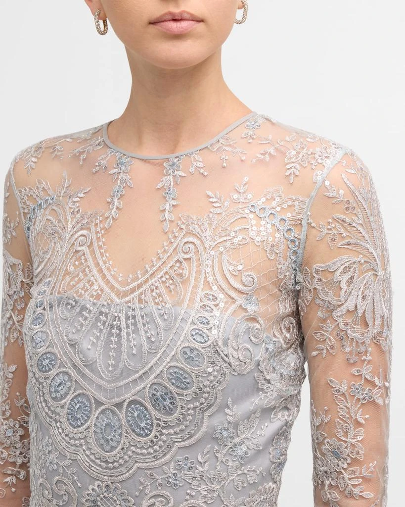 Naeem Khan Tattoo Lace Gown with Sheer Overlay 5