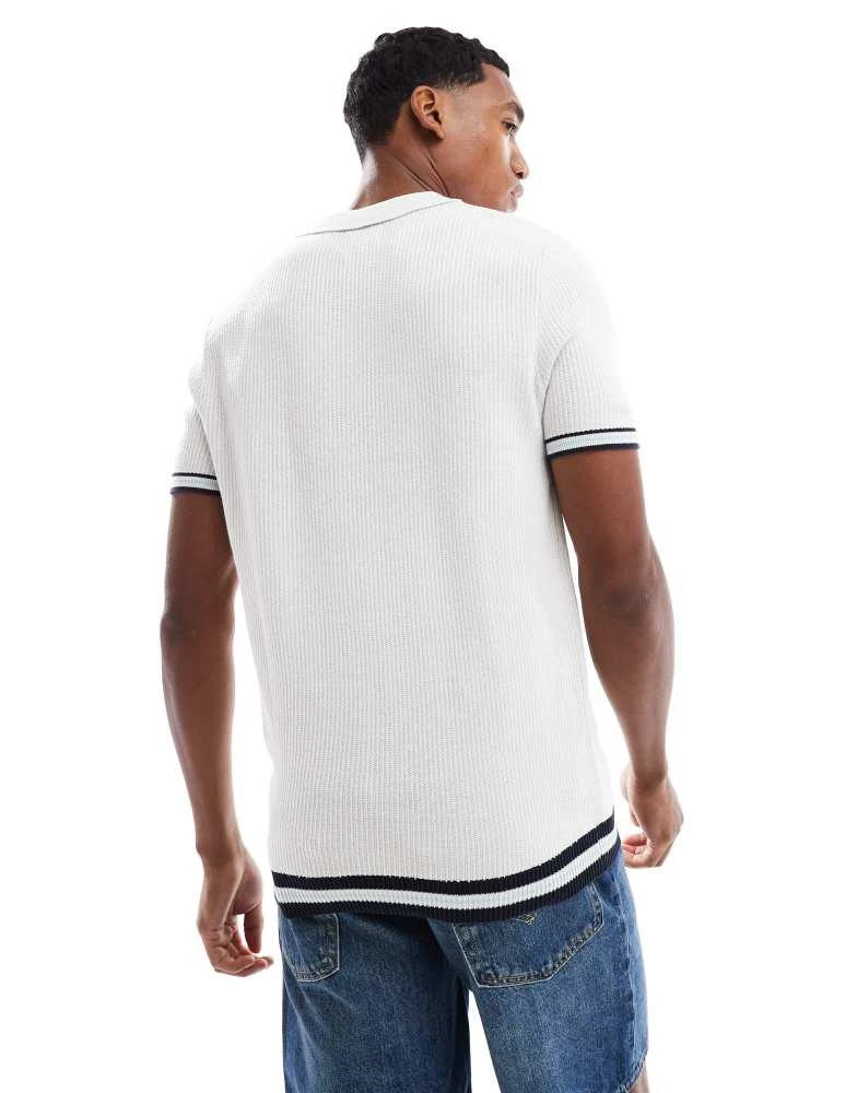 Brave Soul Brave Soul Zip neck knitted polo with contract trim in natural 4