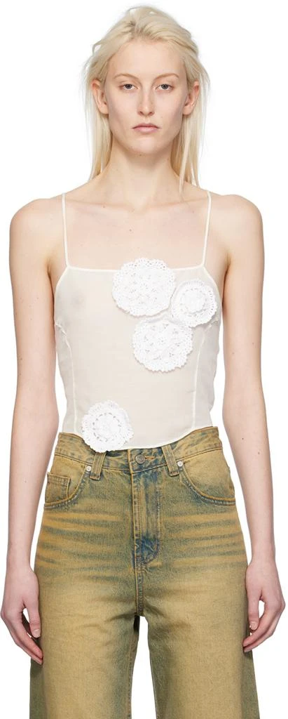 OPEN YY Off-White Flower Appliqué Camisole