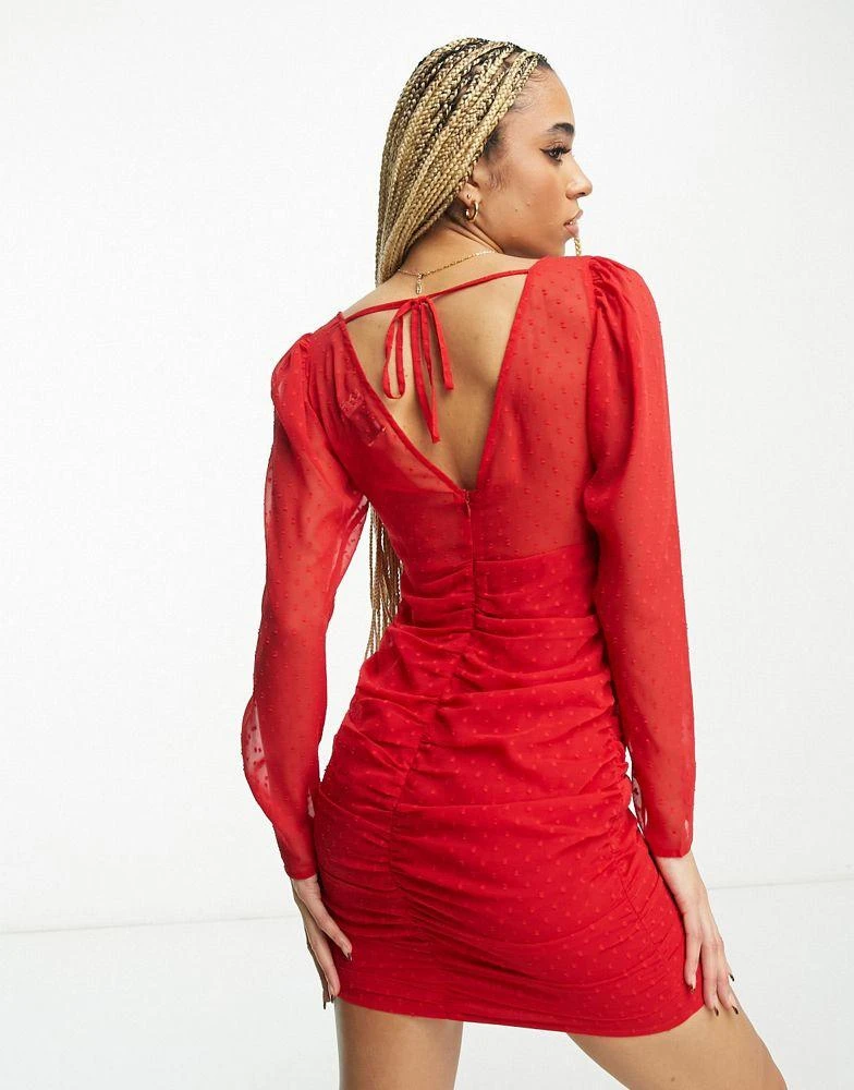 ASOS ASOS DESIGN dobby mesh ruched mini dress in red 2