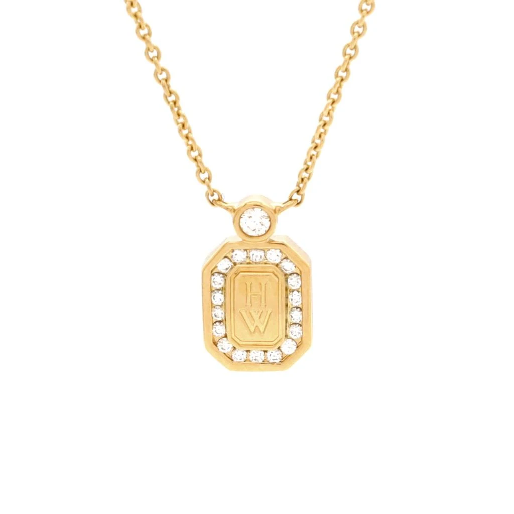 Harry Winston HW Logo Pendant Necklace 18K Yellow Gold with Diamonds