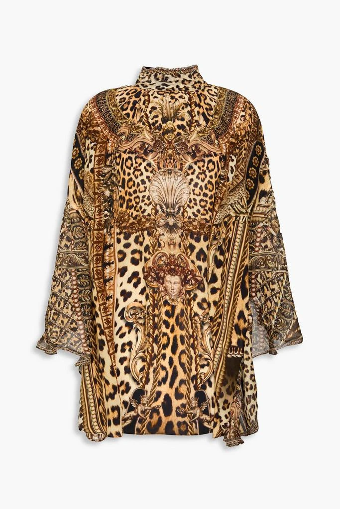 Camilla Embellished cutout printed silk-chiffon blouse