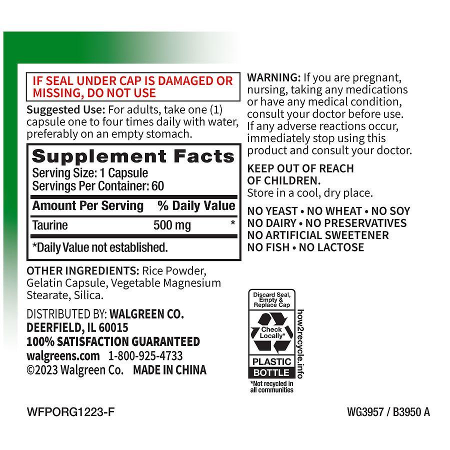Walgreens Free & Pure Taurine Capsules (60 days)