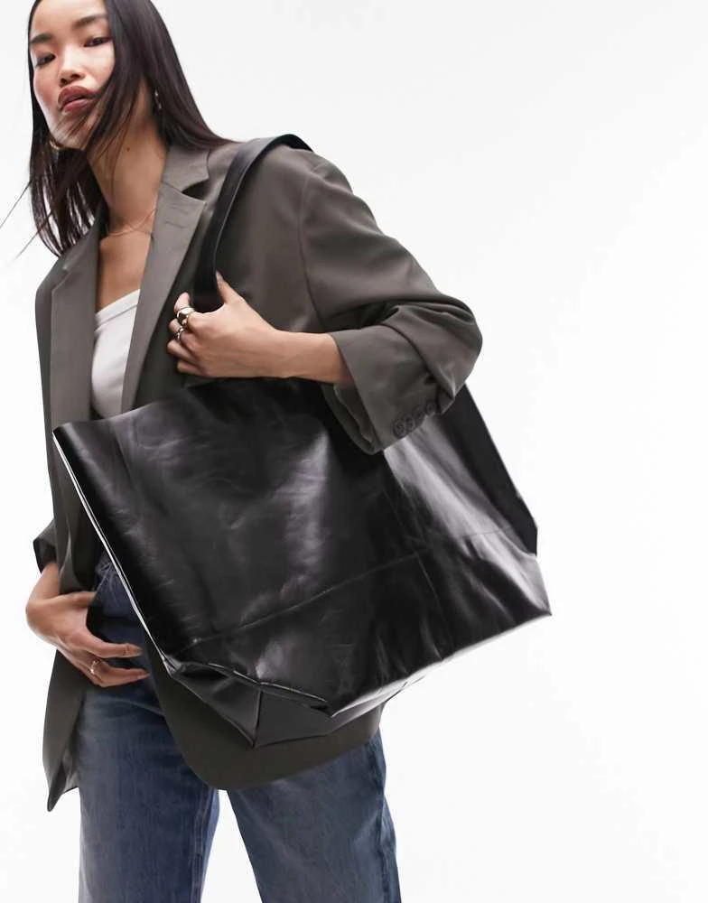 Topshop Topshop Lucy leather oversized tote bag in black 1