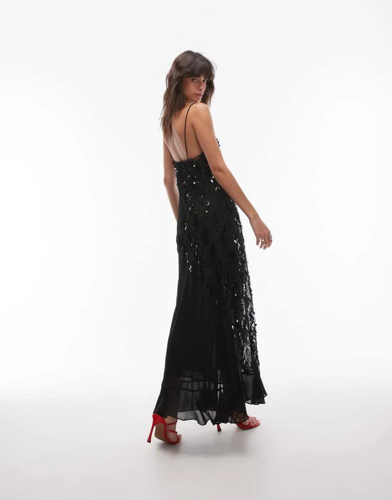 Topshop Topshop sequin panelled maxi slip dress in black 2