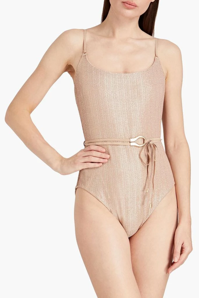 Zimmermann Belted metallic stretch-crepe swimsuit 2