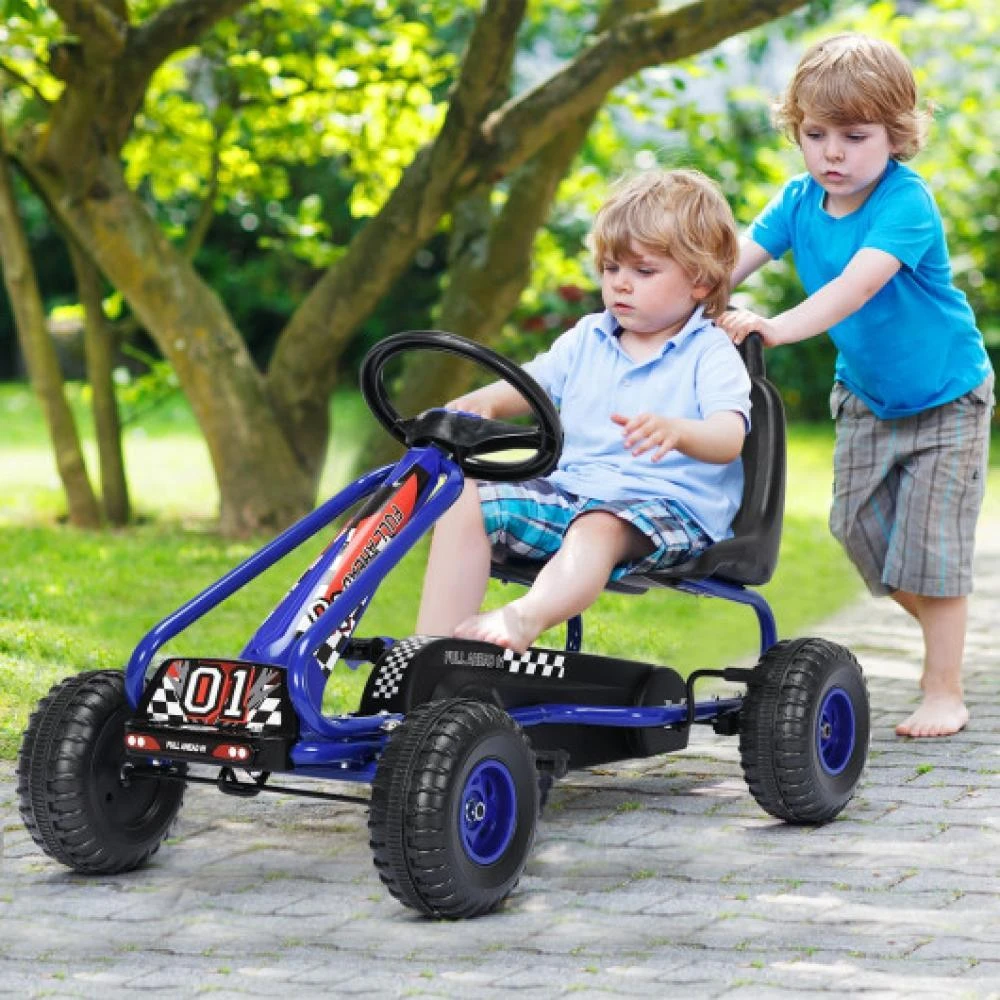 Hivvago 4 Wheel Pedal Powered Ride On with Adjustable Seat-Blue 1