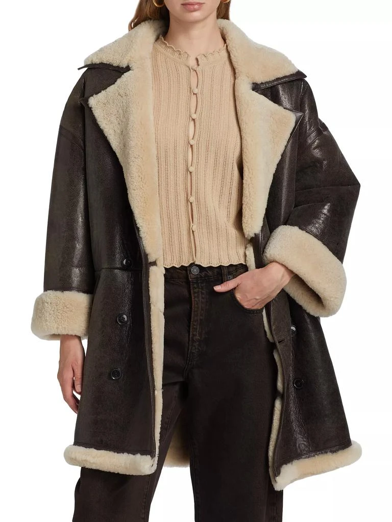 FRAME Shearling-Trimmed Leather Cocoon Coat 3