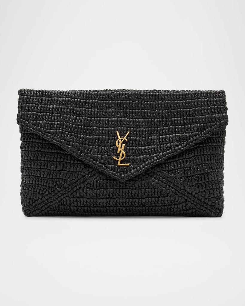 【Saint Laurent】 Uptown leather-trimmed raffia clutch SAINT LAURENT Uptown leather-trimmed raffia shoulder bag