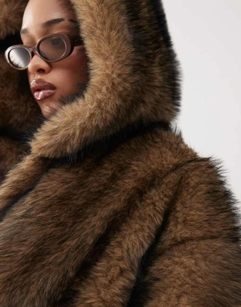 Labelrail Labelrail x Jennifer McKing faux fur maxi hooded coat in natural 3