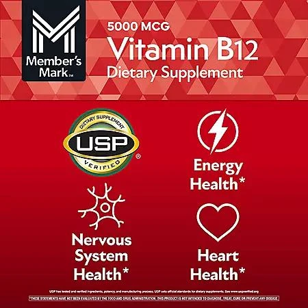 Member's Mark Member’s Mark Vitamin B12 Quick Dissolve Tablets, 5000 mcg, Cherry, 300 ct. 5