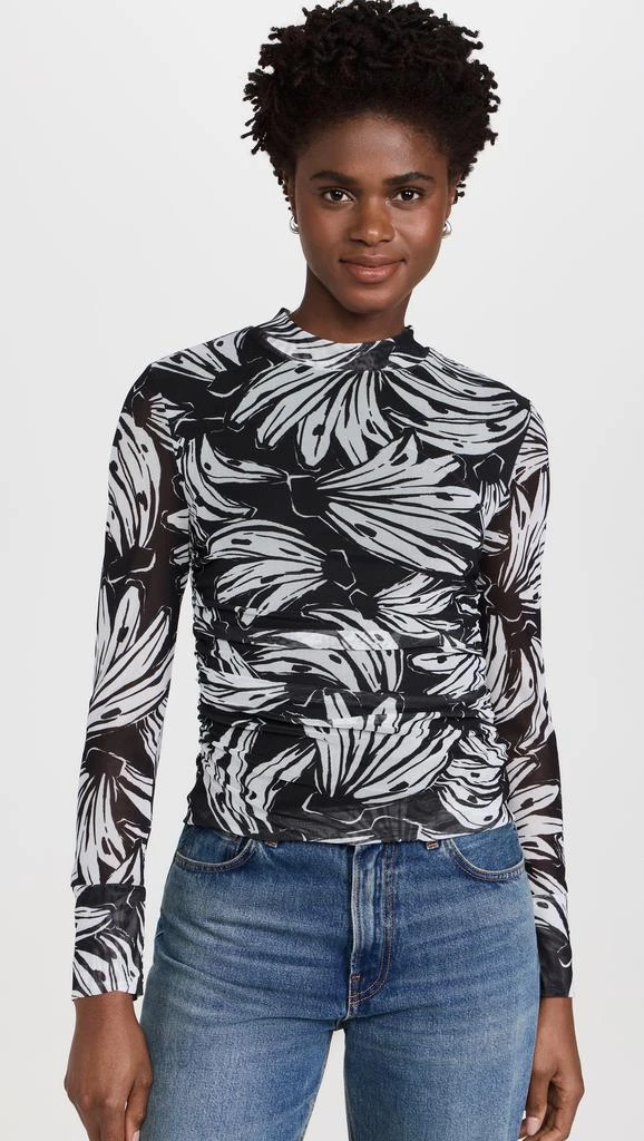 Farm Rio Bossa Banana Black Tulle Blouse 6