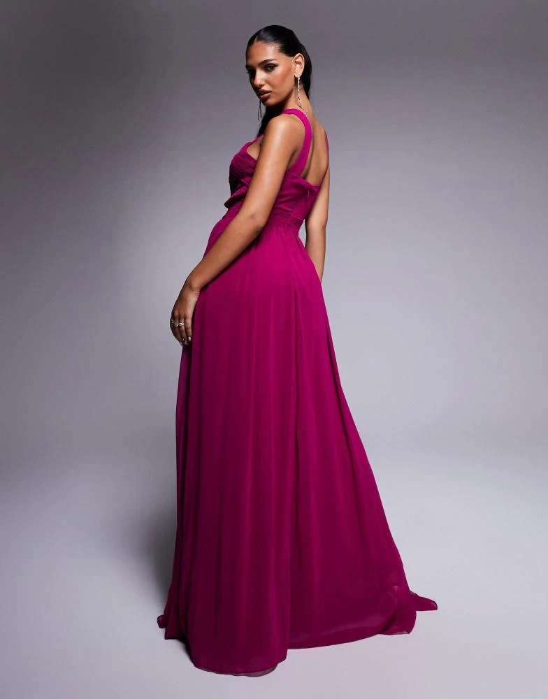 Goddiva Goddiva Halter neck chiffon maxi dress in magenta 3