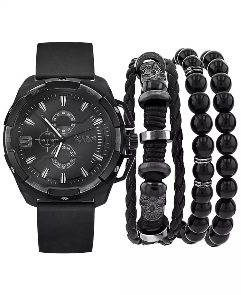American Exchange Men's Black Polyurethane Strap Watch 40mm Gift Set