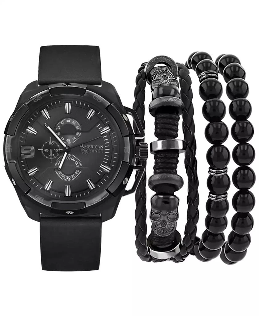 American Exchange Men's Black Polyurethane Strap Watch 40mm Gift Set 1