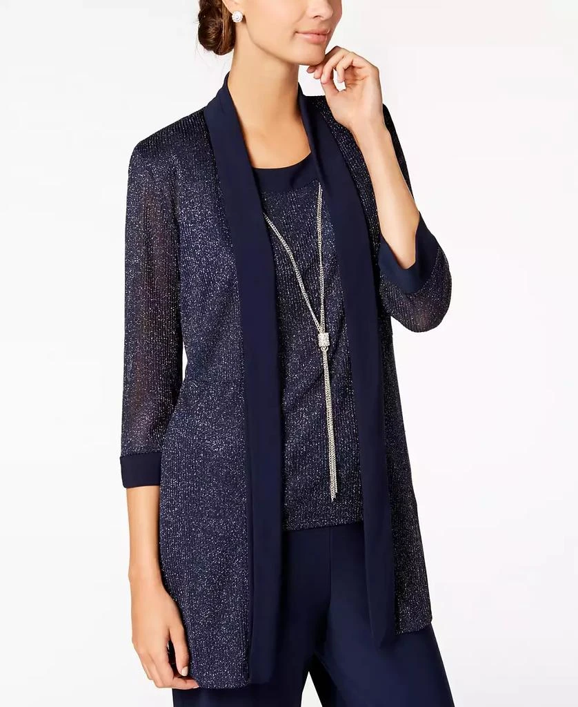 R & M Richards Metallic Pantsuit, Shell & Necklace Set 3